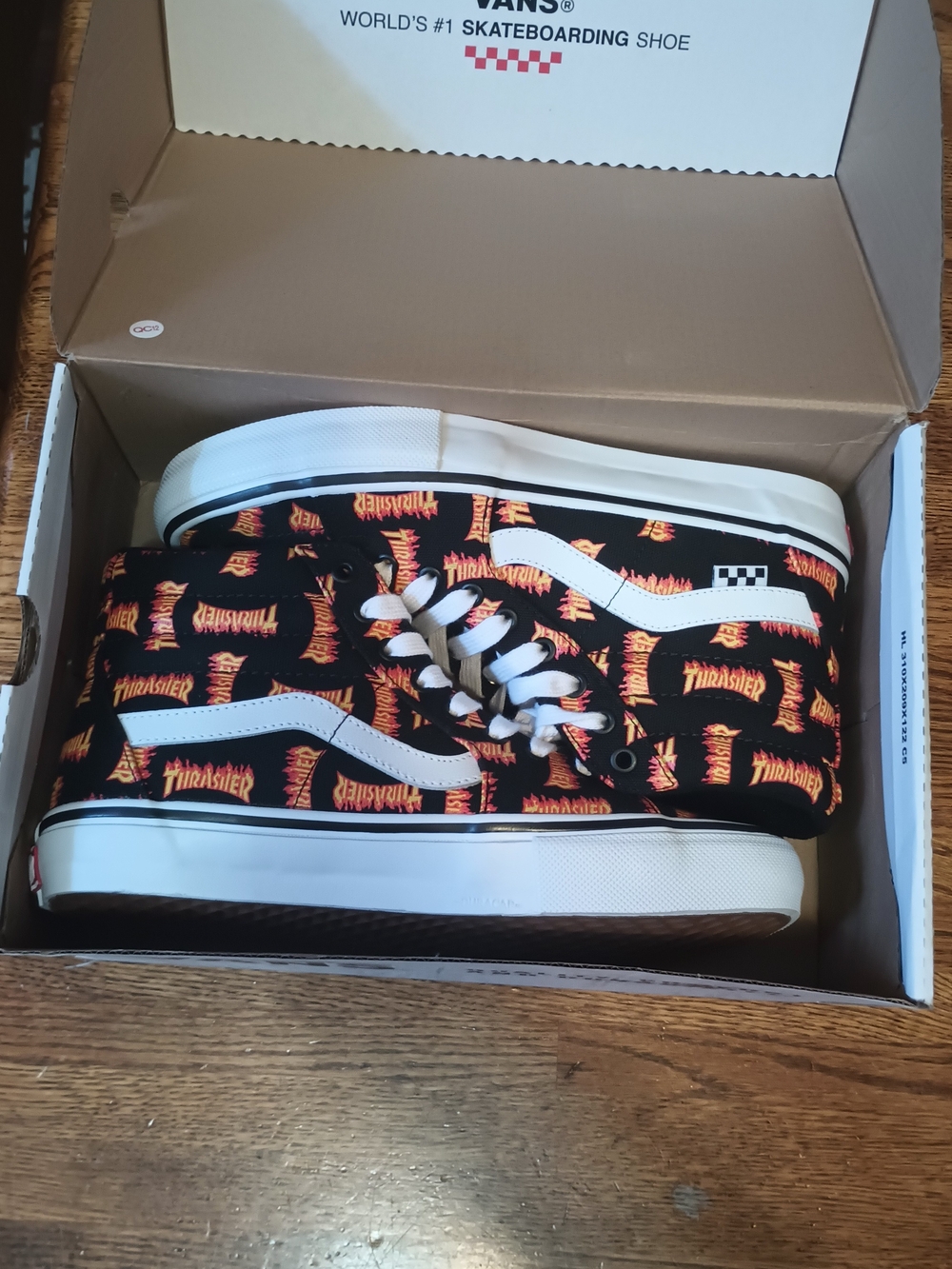 Vans Kids' Sk8-Hi Thrasher Flame Print Skate Shoes - Black/White